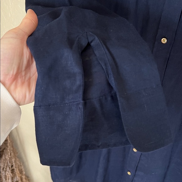 Ralph Lauren navy blue linen button down tunic top - Picture 6 of 8